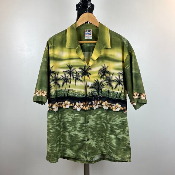 Vintage Hawaiian Togs Cotton Green Tropical Button Up Men's 2XL - Picture 1 of 7